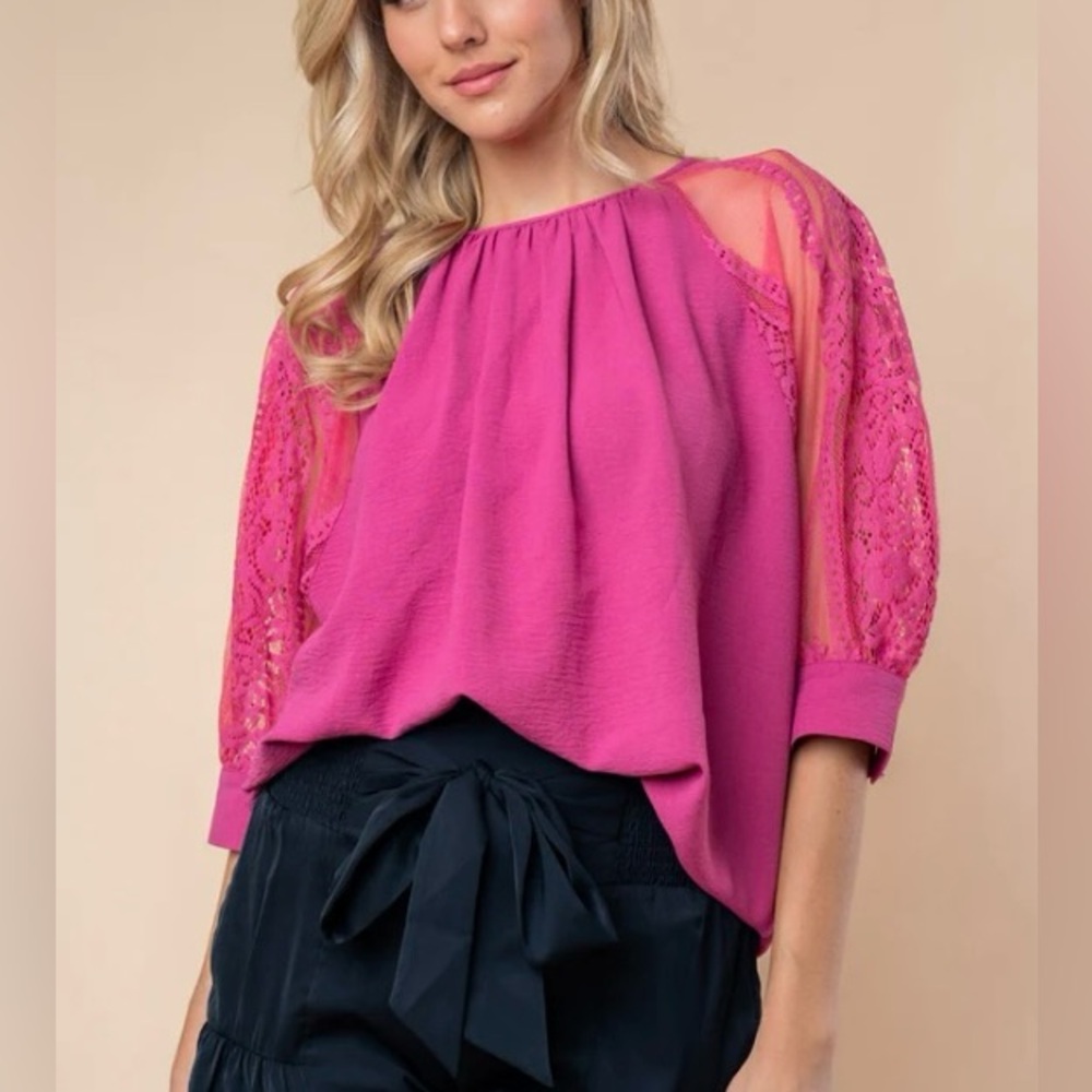 White Birch lace sleeve cottagecore mauve Crepe blouse Large